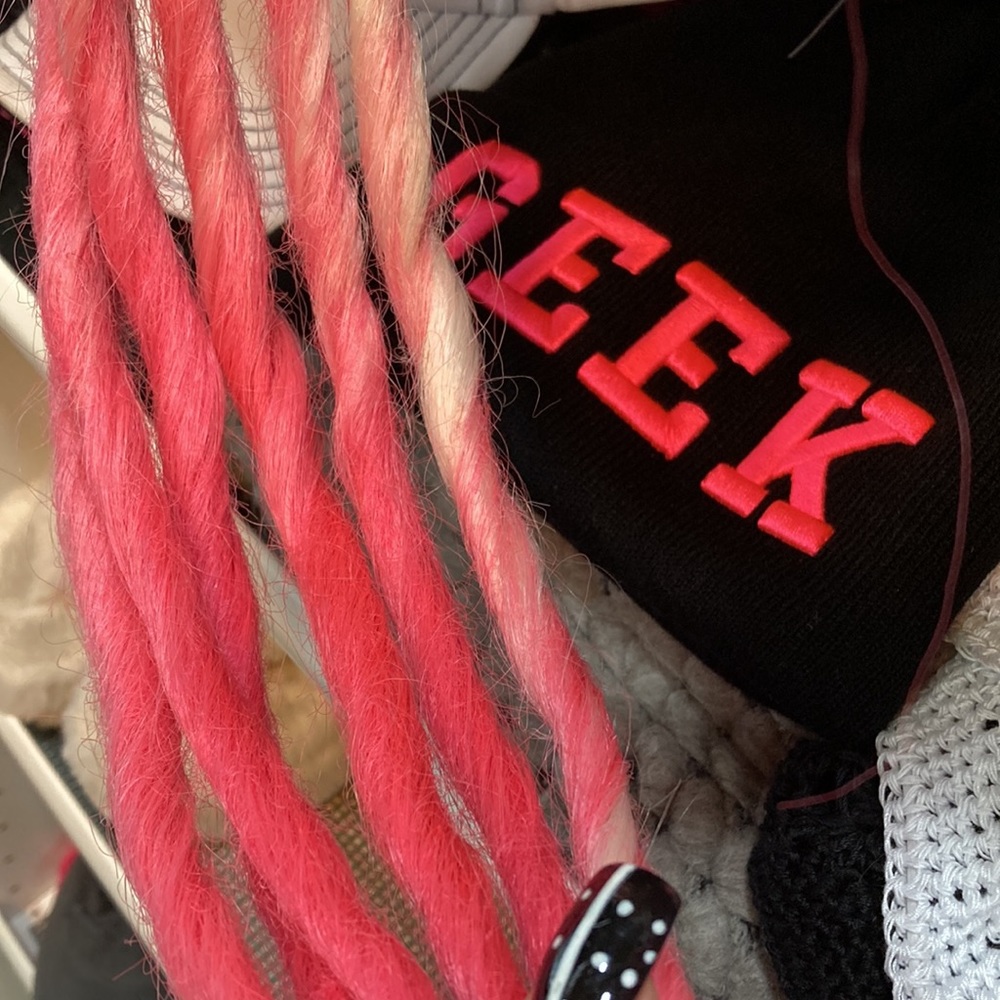 BARBIE/BUBBLE GUM PINK/PLATINUM BLONDE dread locks. Stunning color and contrast.